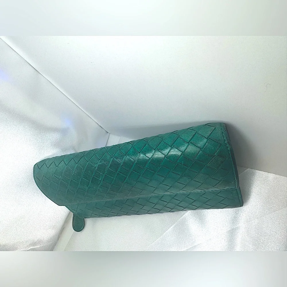 Bottega Veneta Intrecciato Leather Long Wallet Teal Vintage Color Made in Italy - Picture 3 of 14